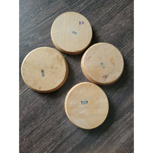 4pc wooden beer drink bar coasters funny jokes graphics 3.5 in Japan vtg 1950s - Picture 5 of 8